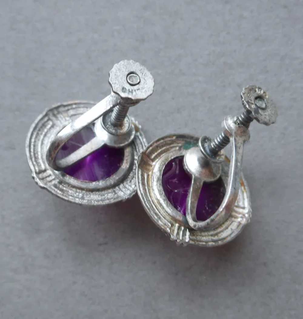 ca 1940 Sterling Silver Art Deco Purple Lucite Mo… - image 3