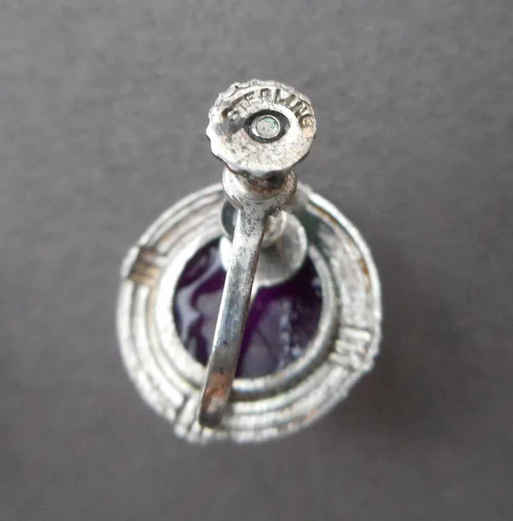 ca 1940 Sterling Silver Art Deco Purple Lucite Mo… - image 4