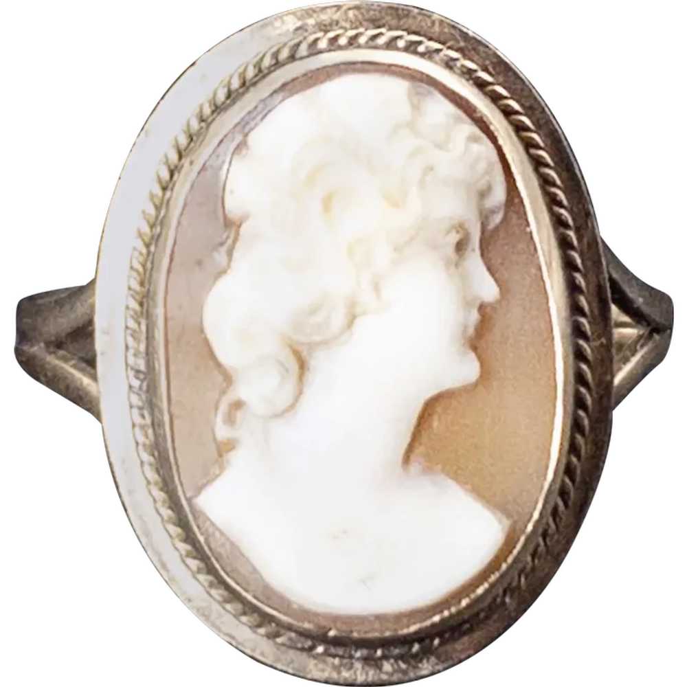 Antique 14K & Carved Shell Cameo Ring - image 1