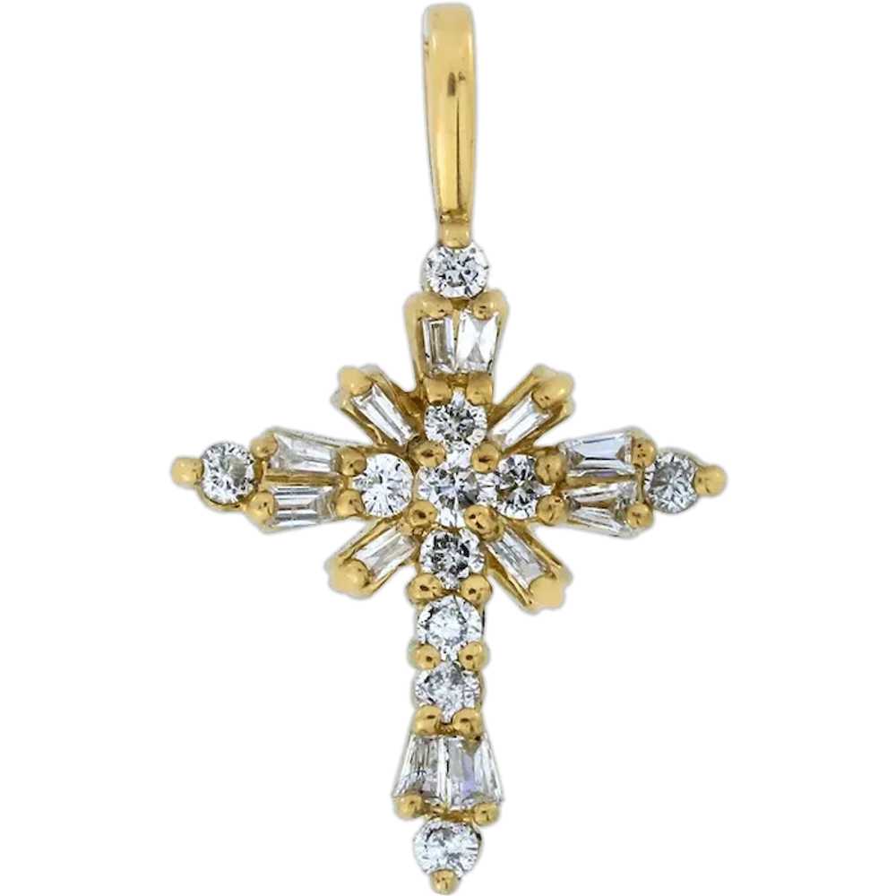 Vintage 14K Yellow Gold .60ctw Diamond Cross Pend… - image 1