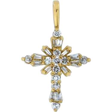 Vintage 14K Yellow Gold .60ctw Diamond Cross Pend… - image 1