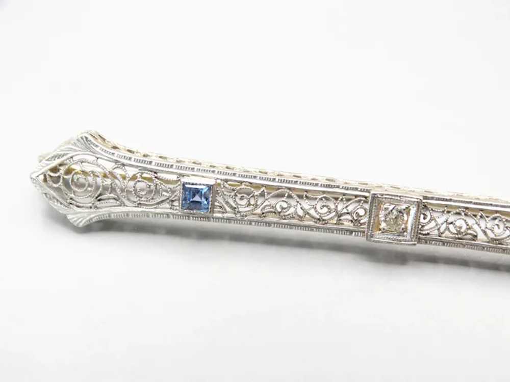 Edwardian 18k White Gold Diamond and Sapphire Fil… - image 2