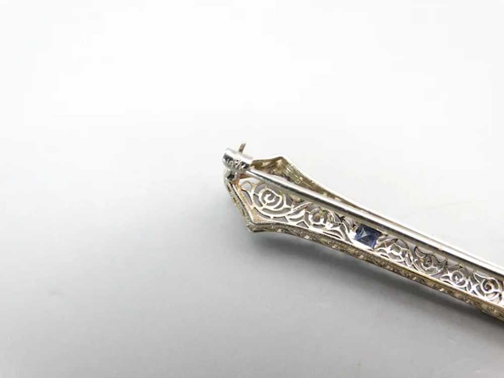 Edwardian 18k White Gold Diamond and Sapphire Fil… - image 4