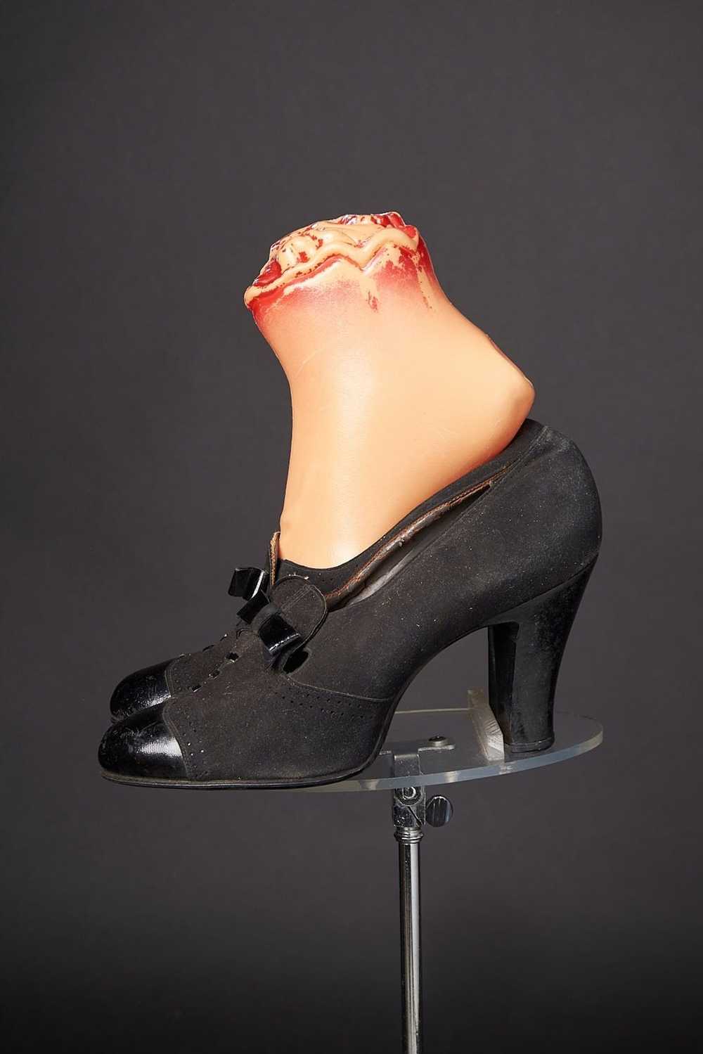 Vintage 1940s Black Suede Tuxedo Pumps Heels Shoes - image 1