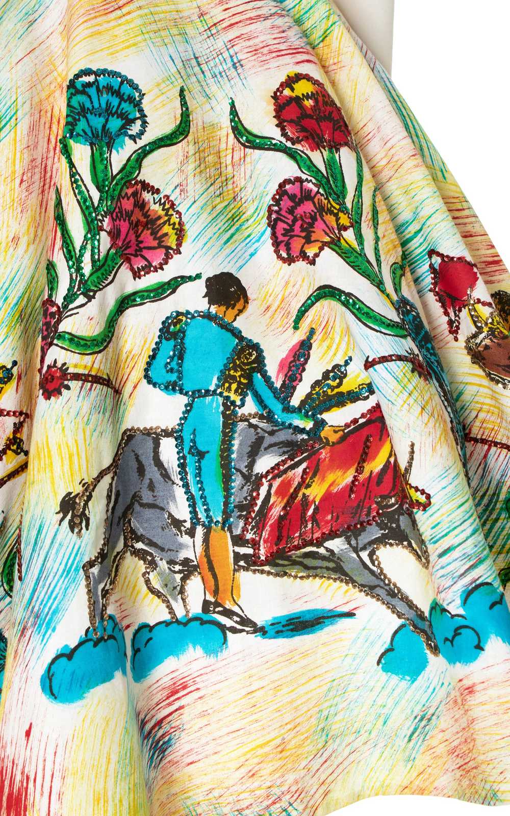 1950s Mexican Hand-Painted Novelty Print Sequined… - image 10