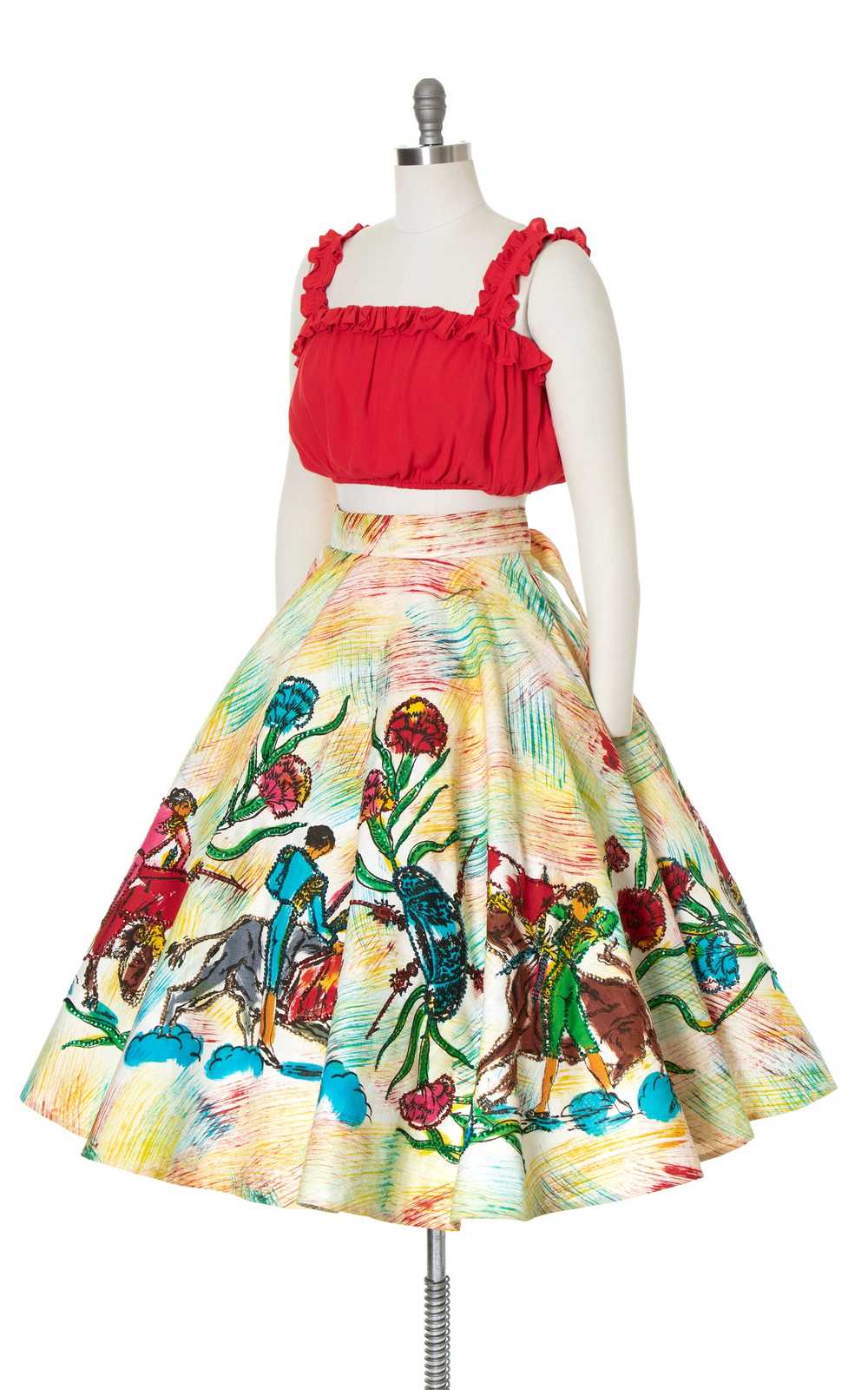 1950s Mexican Hand-Painted Novelty Print Sequined… - image 3