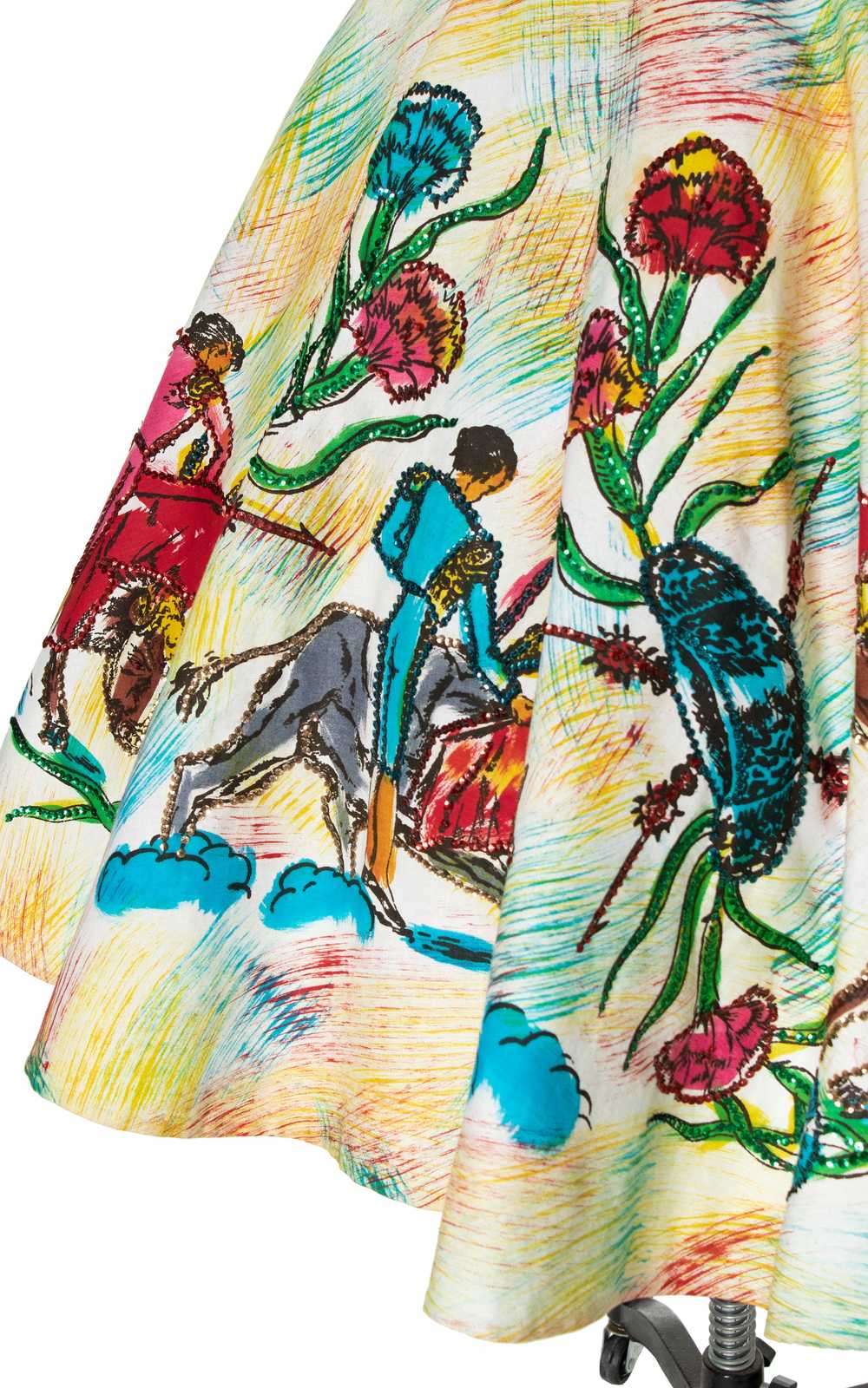 1950s Mexican Hand-Painted Novelty Print Sequined… - image 8