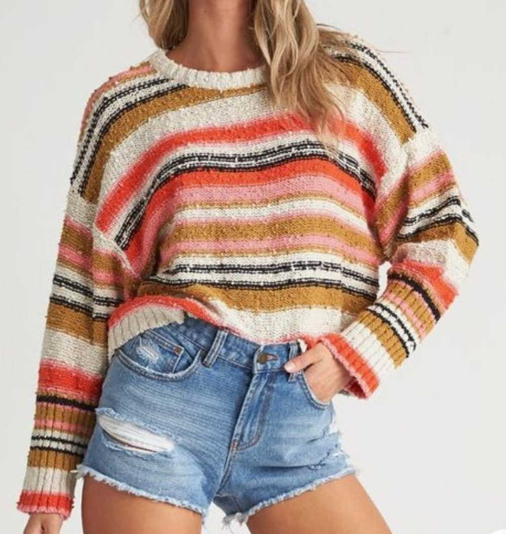 Billabong Easy Going Crop Sweater Striped 100% Co… - image 1