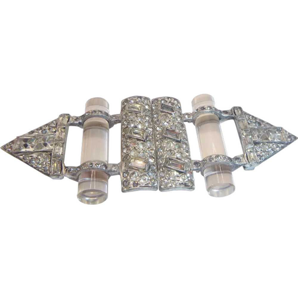 Vintage Art Deco Rhinestone and Lucite Belt Buckle - image 1