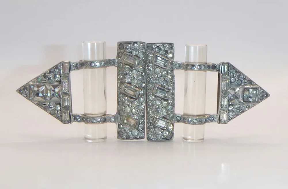 Vintage Art Deco Rhinestone and Lucite Belt Buckle - image 4