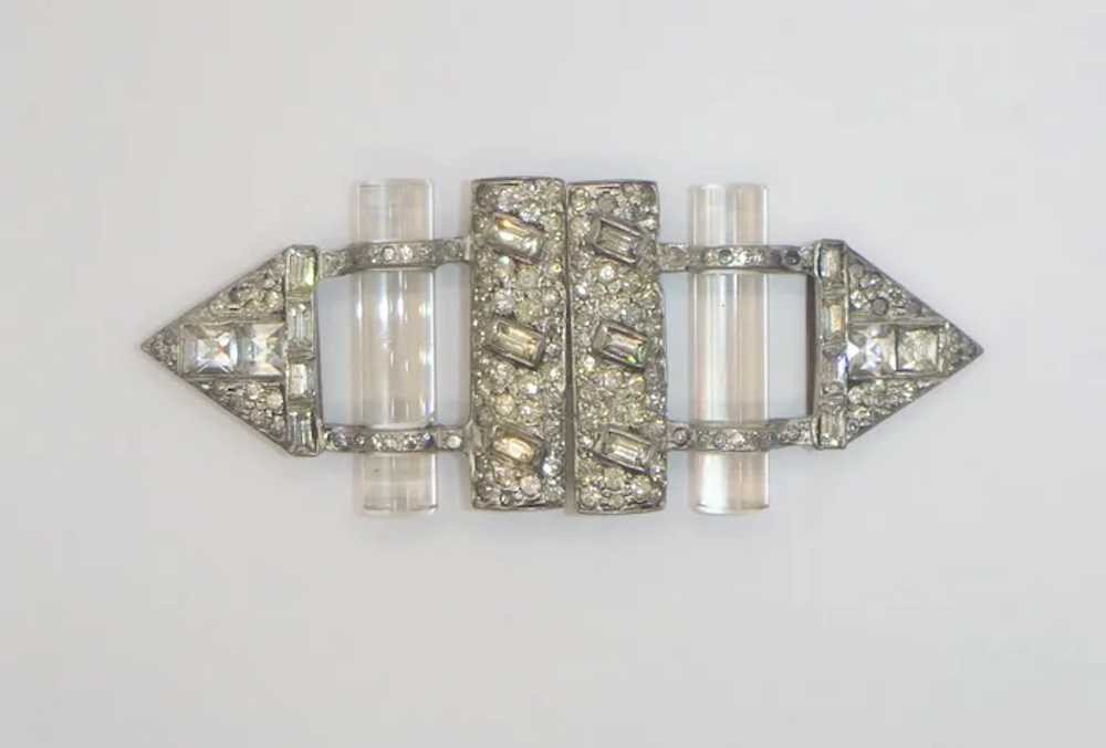 Vintage Art Deco Rhinestone and Lucite Belt Buckle - image 6