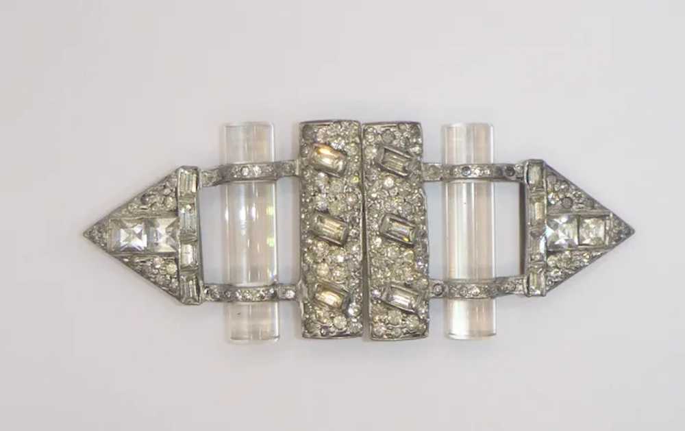 Vintage Art Deco Rhinestone and Lucite Belt Buckle - image 8