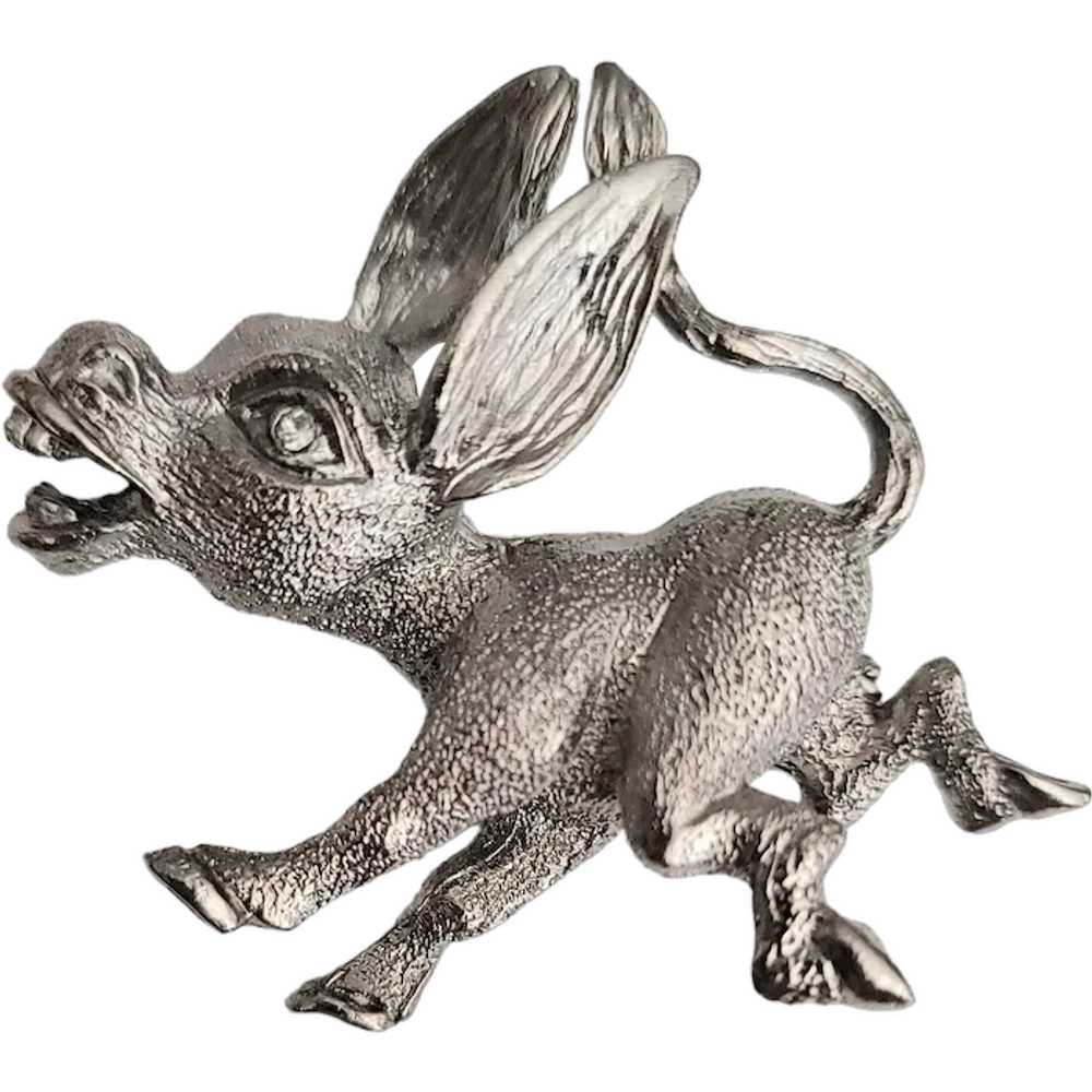 Silver Tone Lively Donkey Mule Figural Pin Brooch - image 1