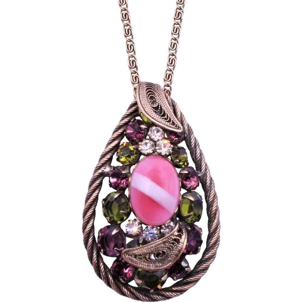 Necklace Alice Caviness Rhinestone Pink Art Glass… - image 1