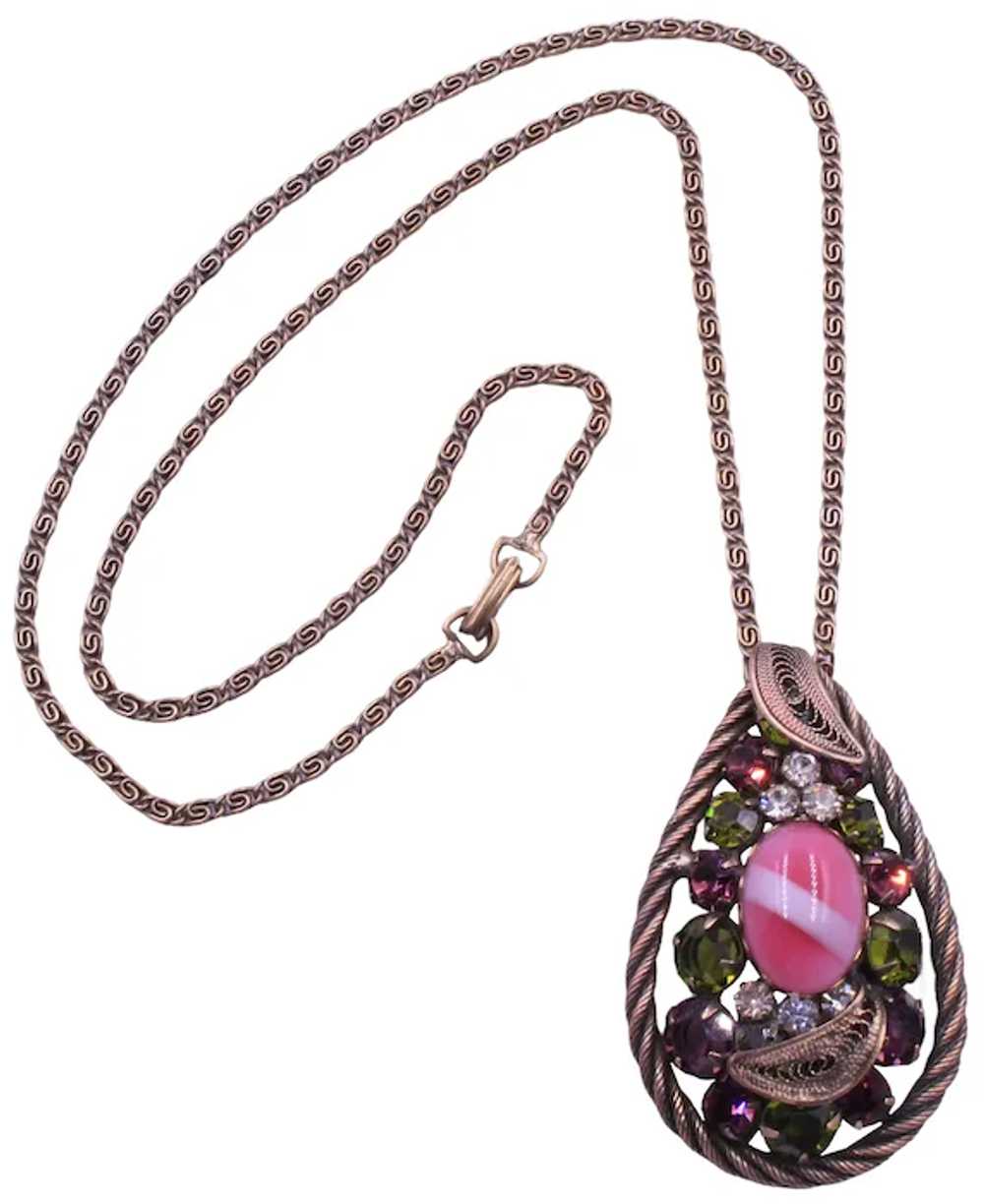 Necklace Alice Caviness Rhinestone Pink Art Glass… - image 2