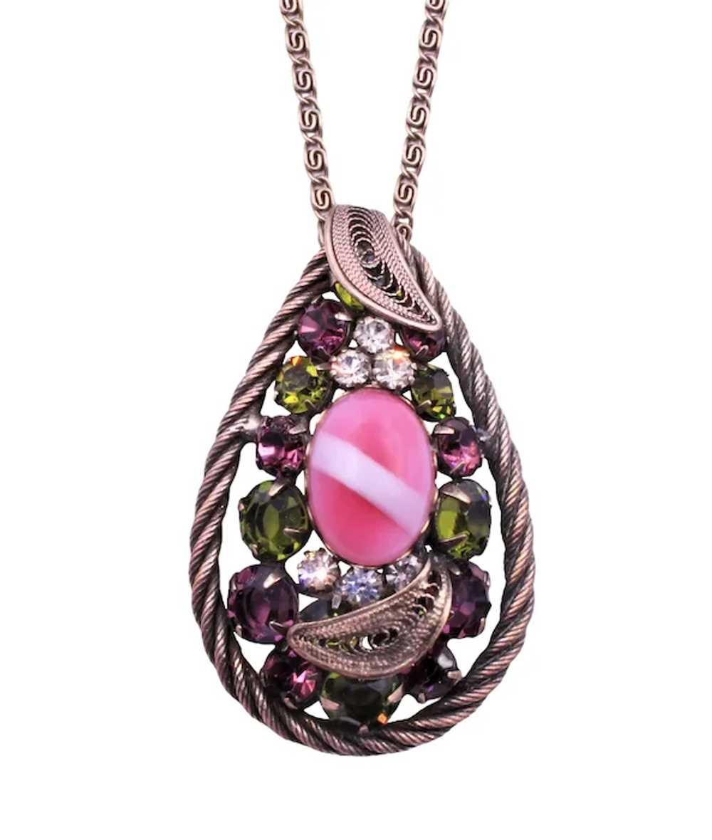 Necklace Alice Caviness Rhinestone Pink Art Glass… - image 3