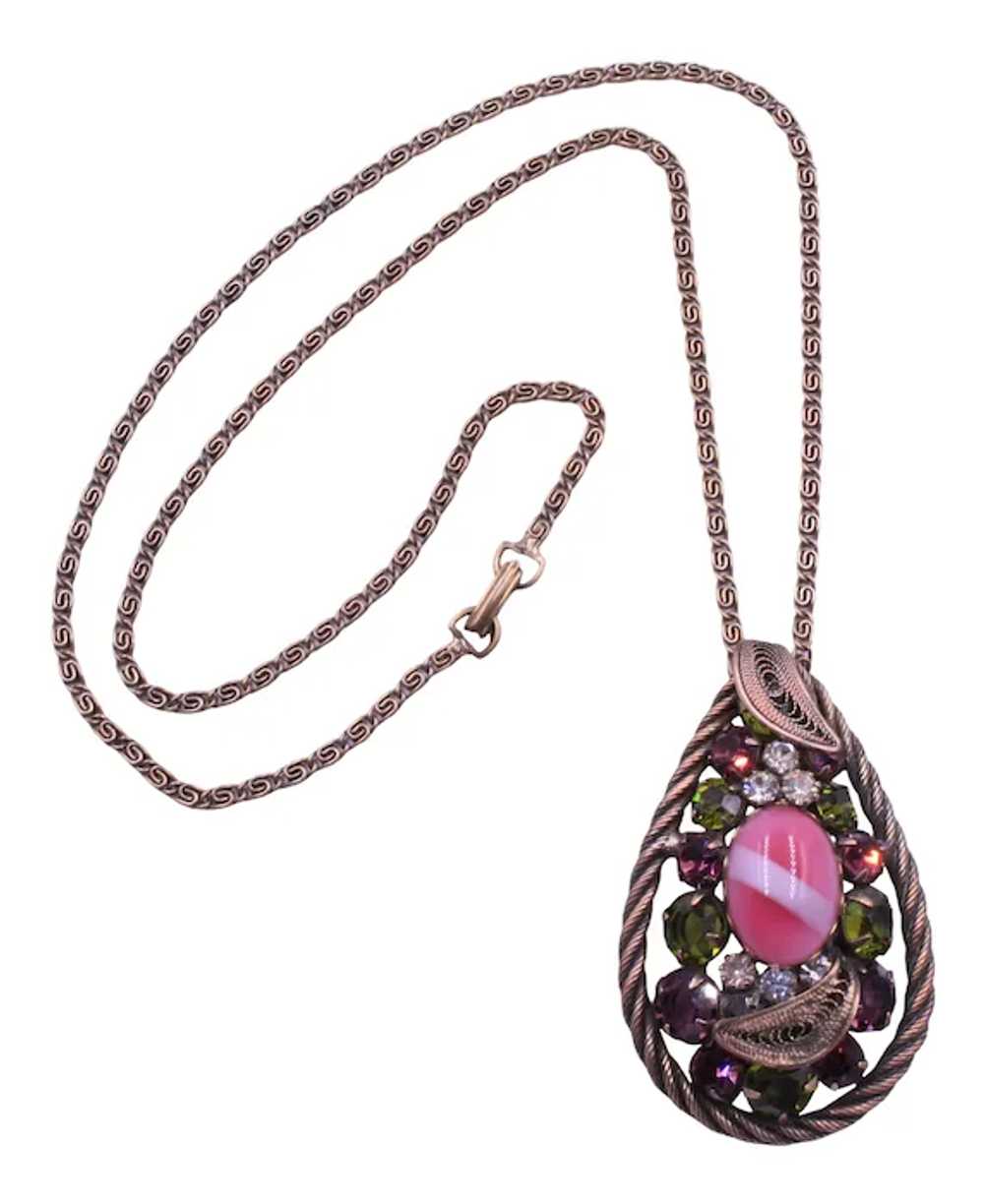 Necklace Alice Caviness Rhinestone Pink Art Glass… - image 4