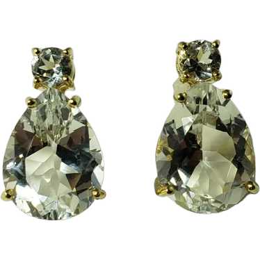 Vintage 10 Karat Yellow Gold and White Topaz Earr… - image 1