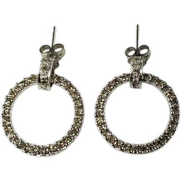 Vintage 14 Karat White Gold Diamond Hoop Earrings - image 1