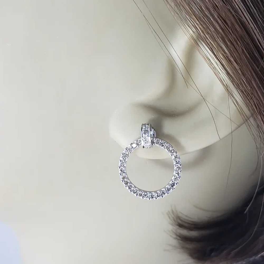 Vintage 14 Karat White Gold Diamond Hoop Earrings - image 7