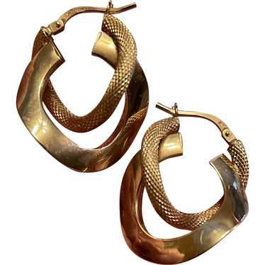10K YG Twisted Textured & Shiny Hoops Earrings 2.7