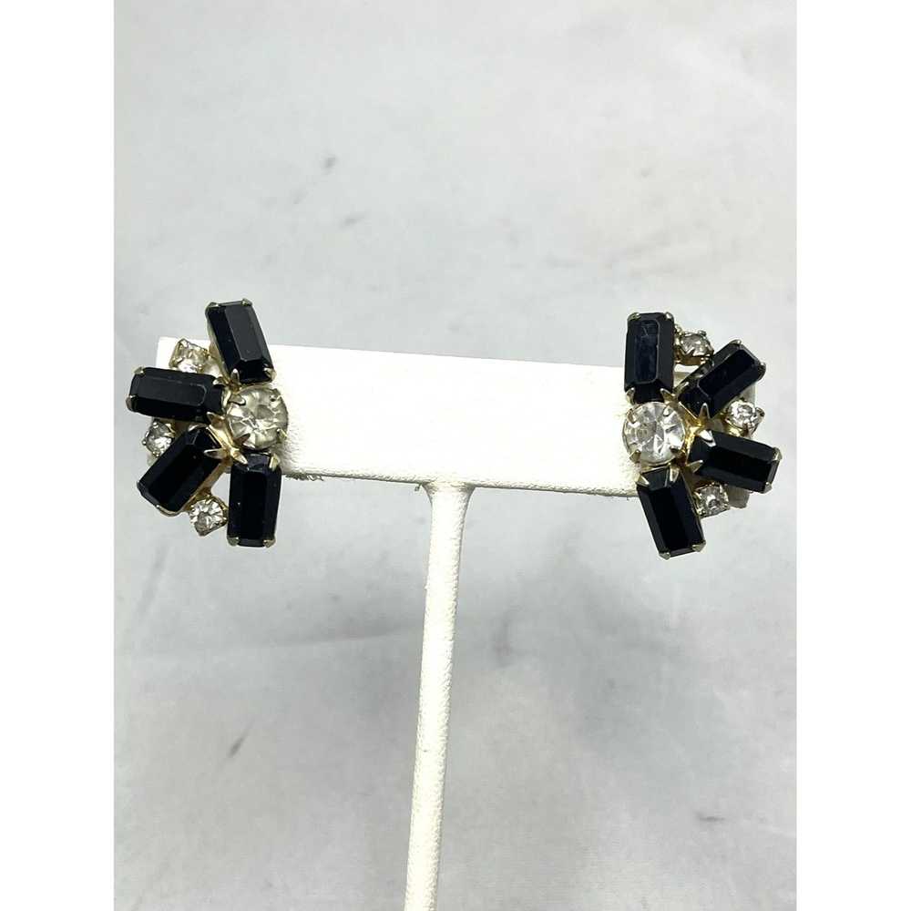 Vintage Vintage Black Glass Rhinestone Screw Back… - image 2