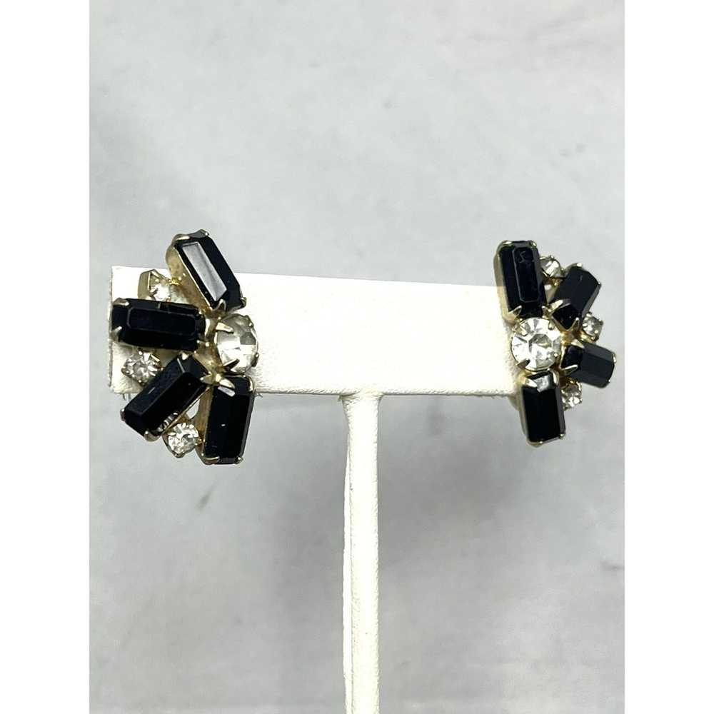 Vintage Vintage Black Glass Rhinestone Screw Back… - image 3