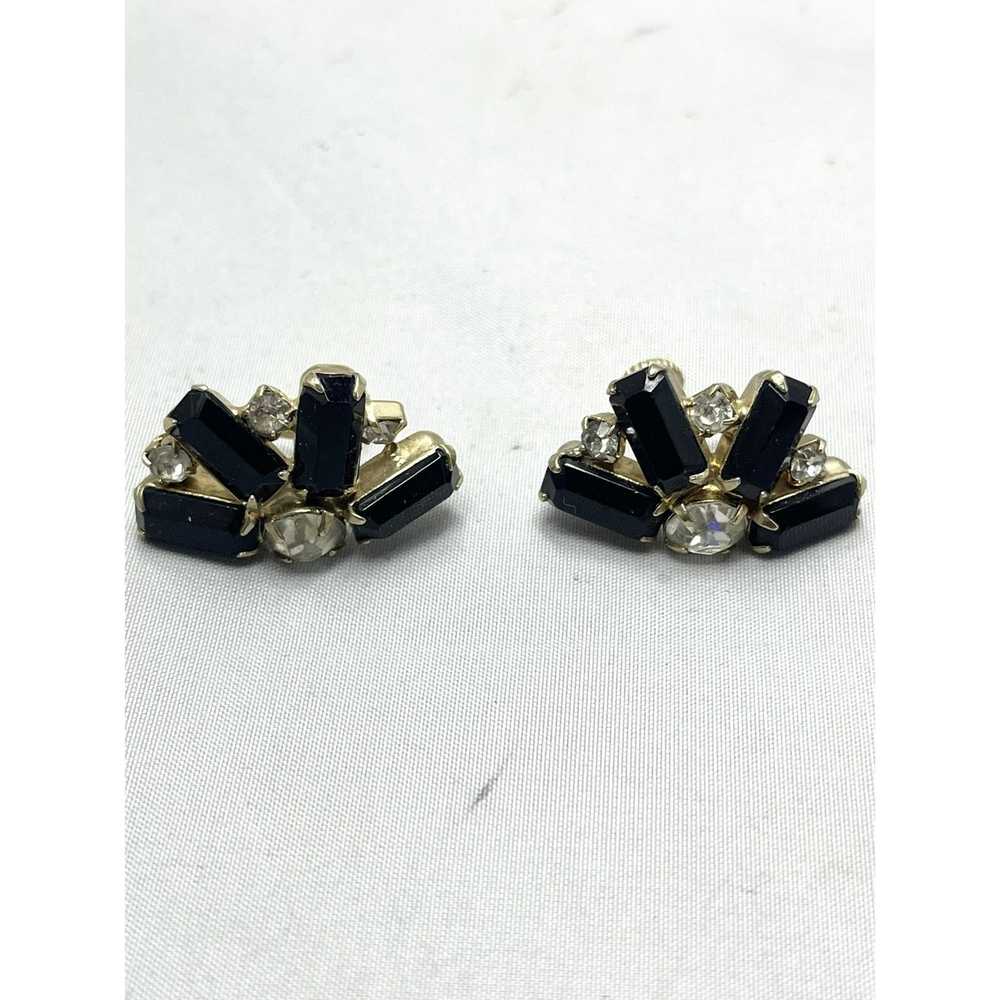 Vintage Vintage Black Glass Rhinestone Screw Back… - image 4