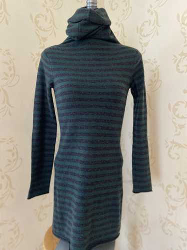 Designer Ladies Small Aqua Cashmere Stripe Green &