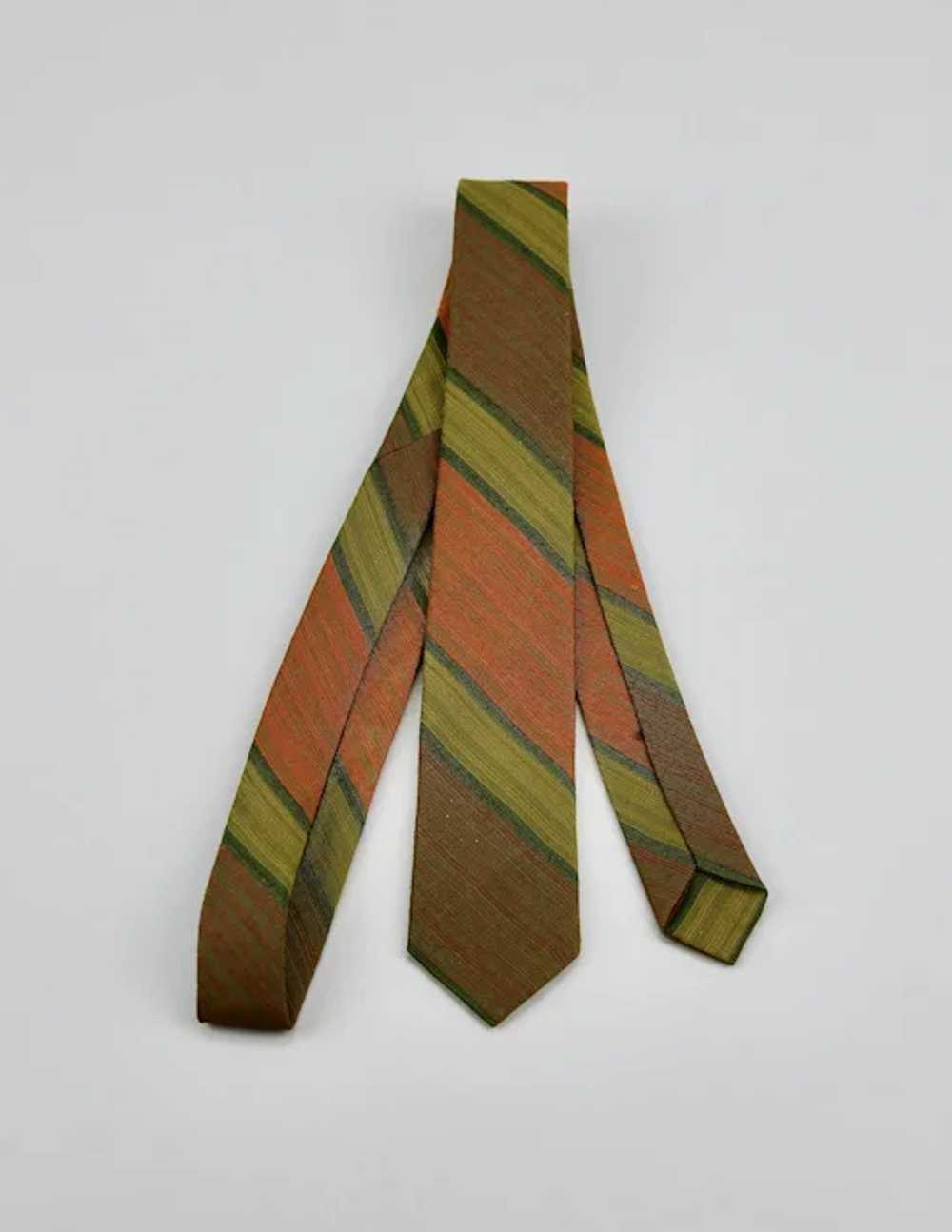 Narrow Neck Tie Orange Rust Green Colors Mid Cent… - image 2