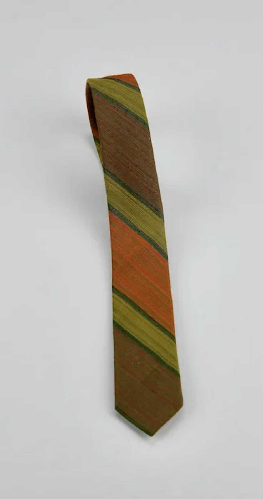 Narrow Neck Tie Orange Rust Green Colors Mid Cent… - image 4