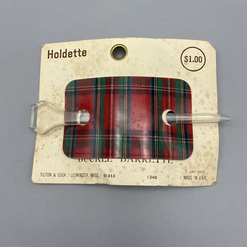 Vintage NOS Buckle Barrettes Plaid Lucite Plastic… - image 2