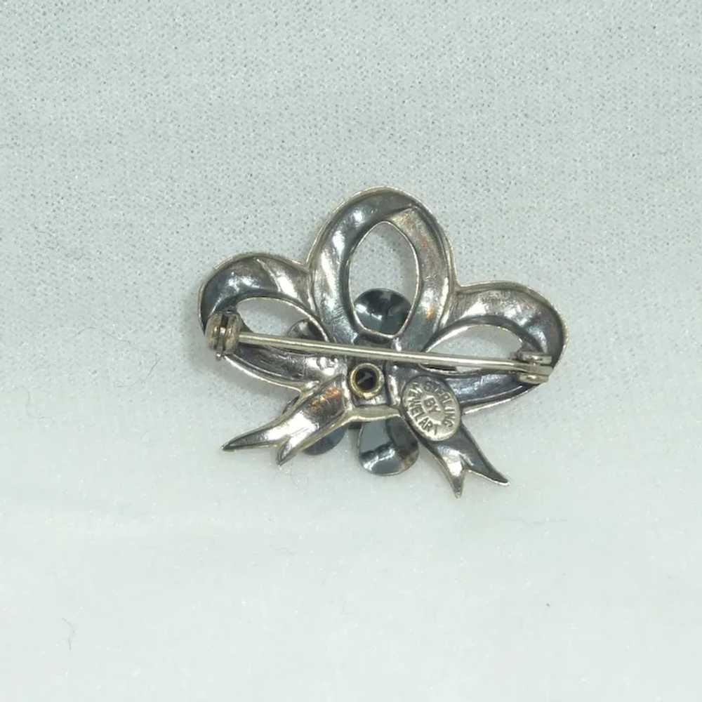 Sterling Silver Bow and Rose Pin Brooch - image 2