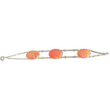 Wonderful molded glass bracelet in brass and oran… - image 1