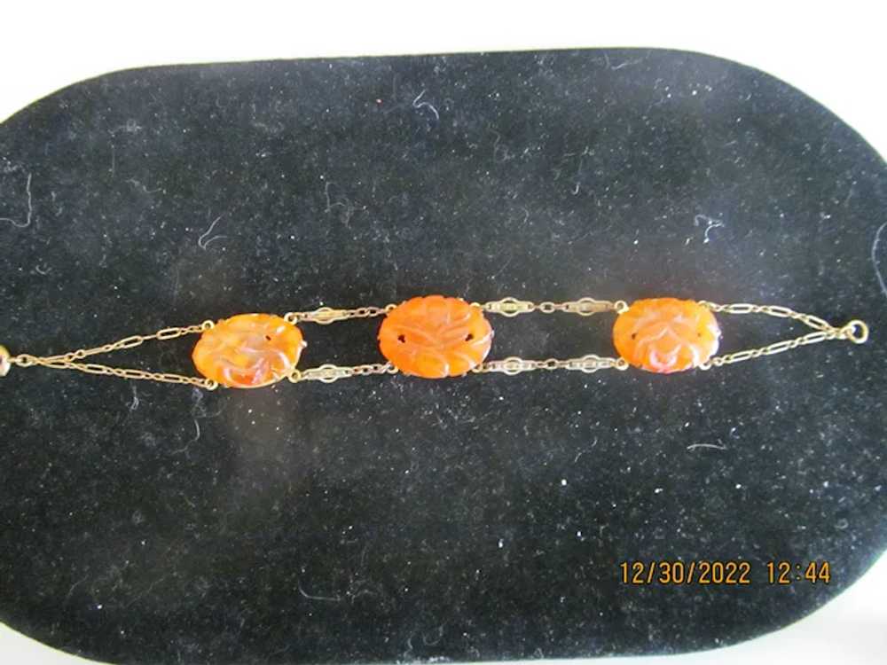 Wonderful molded glass bracelet in brass and oran… - image 2