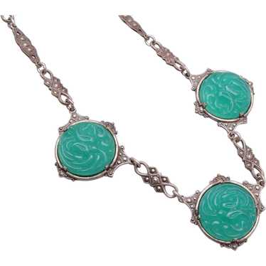 Carved Green Glass Necklace - image 1