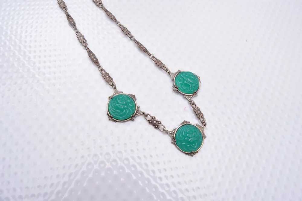 Carved Green Glass Necklace - image 2