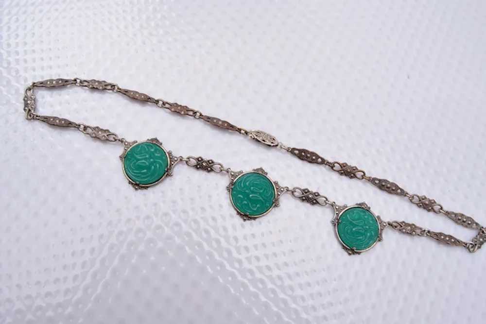 Carved Green Glass Necklace - image 5