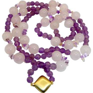 Vintage 14K Rose Quartz Amethyst Necklace - image 1