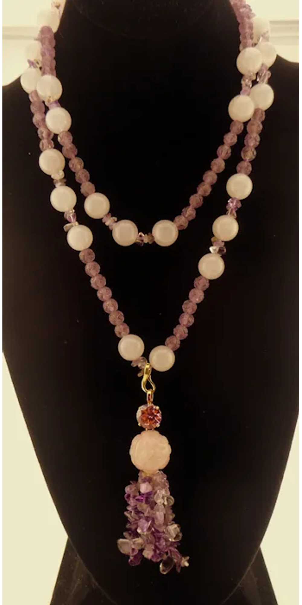 Vintage 14K Rose Quartz Amethyst Necklace - image 3