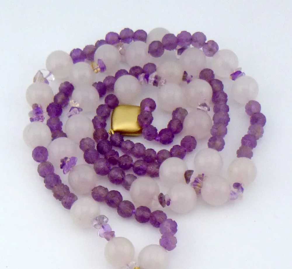 Vintage 14K Rose Quartz Amethyst Necklace - image 4