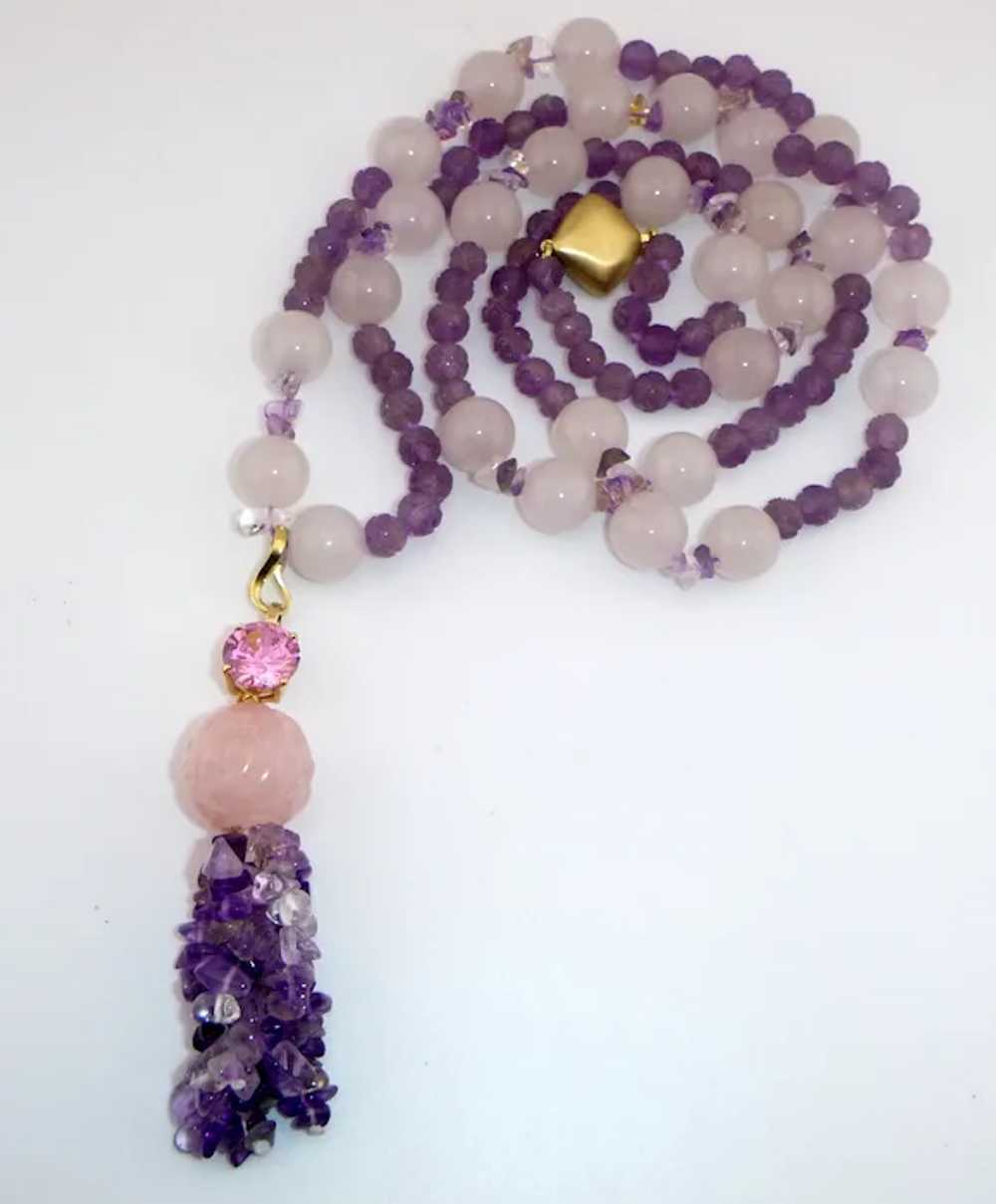 Vintage 14K Rose Quartz Amethyst Necklace - image 6