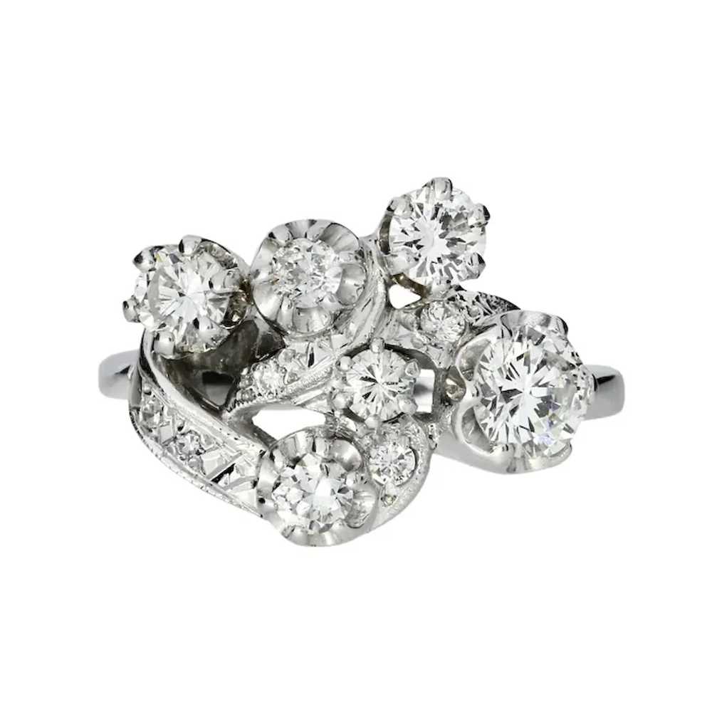 Vintage 14K White Gold 1.30ctw Diamond Cluster Ri… - image 3