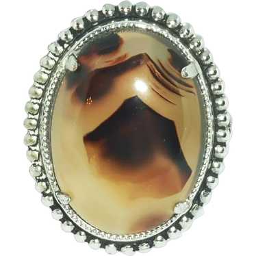 Agate Oval Pin Brooch Silver Tone - image 1
