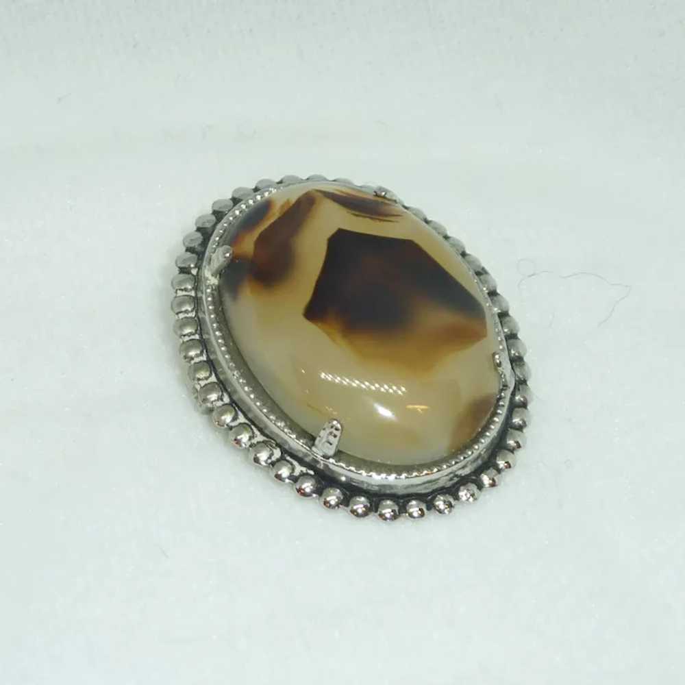 Agate Oval Pin Brooch Silver Tone - image 2