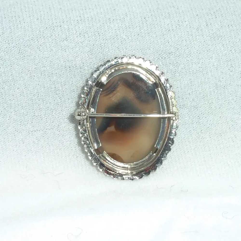 Agate Oval Pin Brooch Silver Tone - image 3