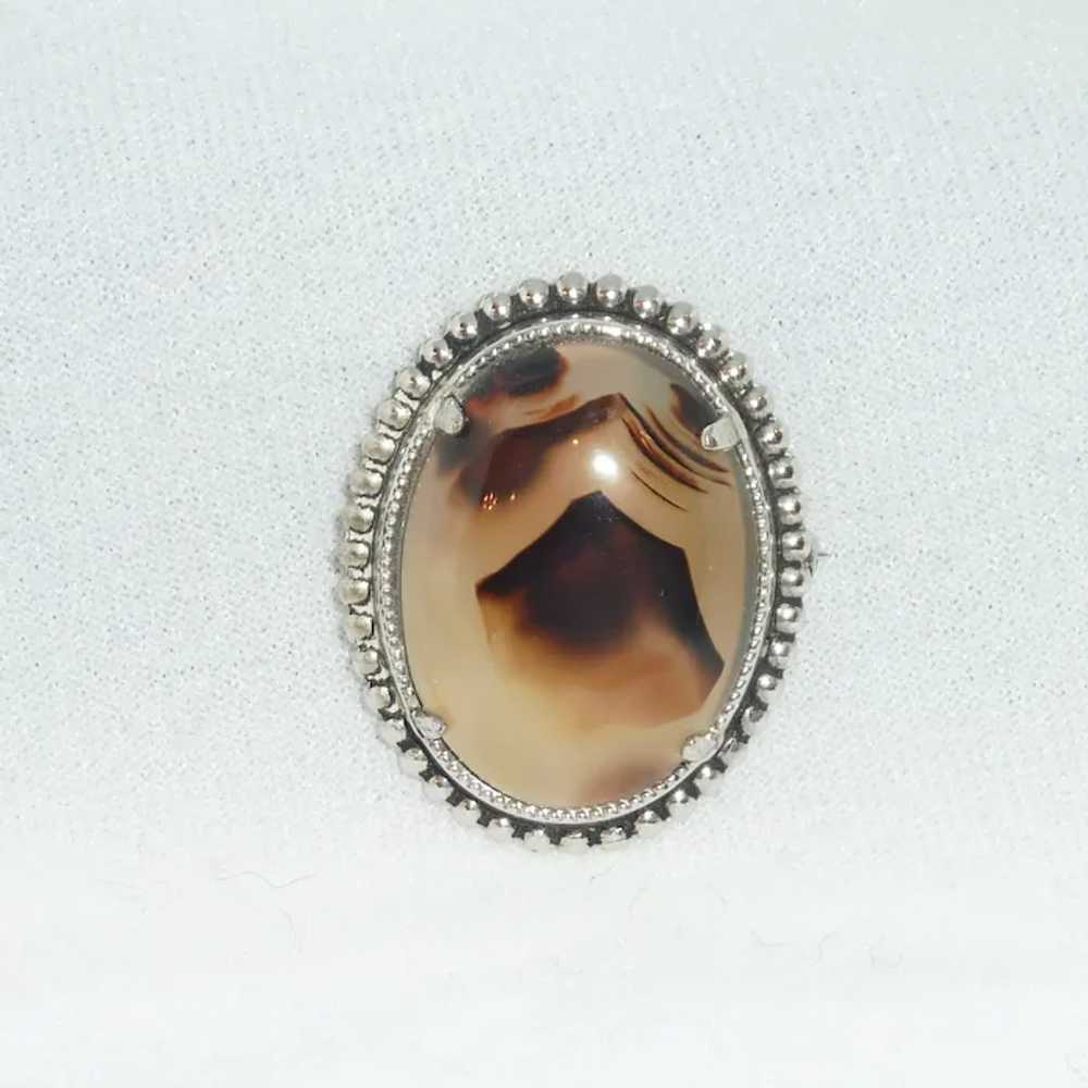 Agate Oval Pin Brooch Silver Tone - image 4