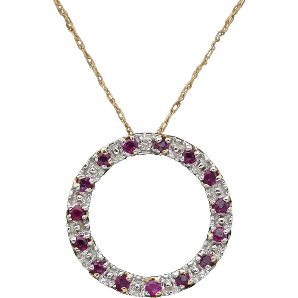 Vintage 10K Yellow Gold Ruby & Diamond Open Circl… - image 1