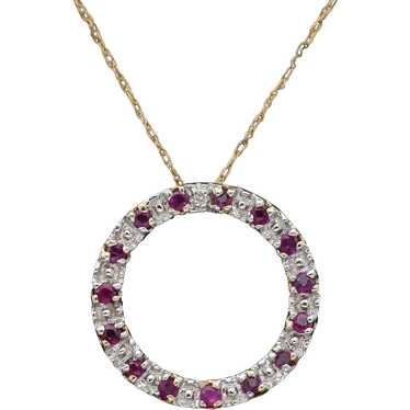 Vintage 10K Yellow Gold Ruby & Diamond Open Circl… - image 1