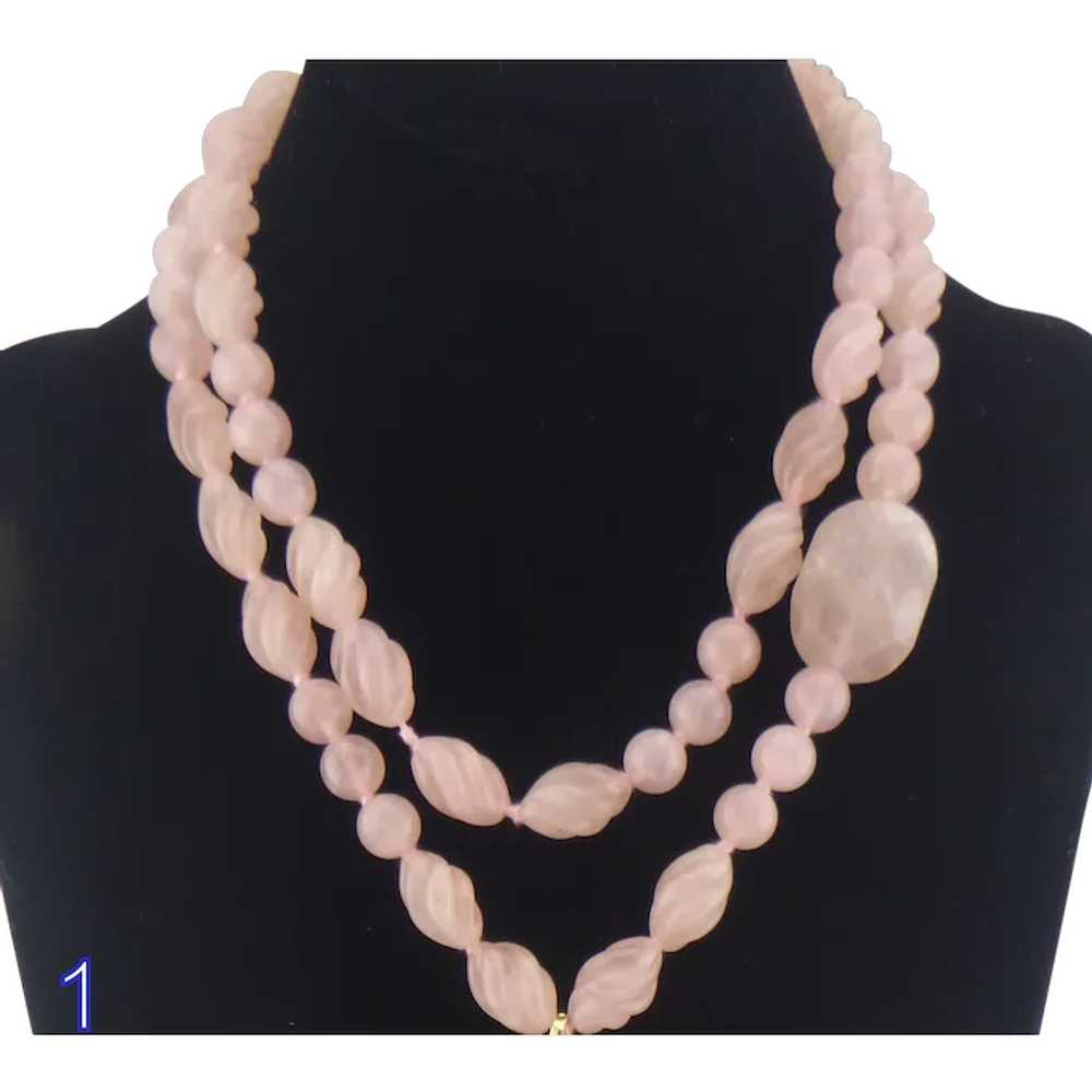 Vintage 14K Gold Rose Quartz Necklace - image 1